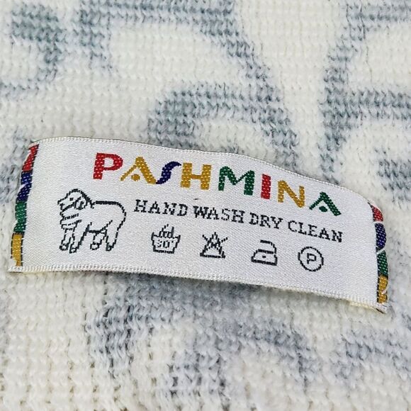 💜Vintage Ivory & Black Scroll Print Pashmina Scarf - Picture 11 of 12